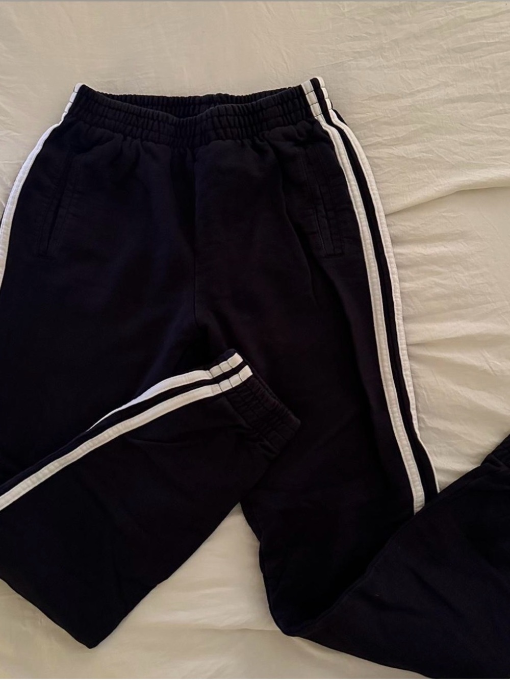Brandy Melville Black Track Pants with White Side Stripes